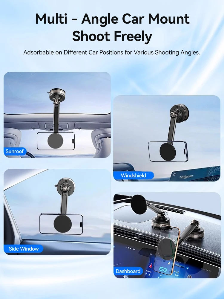 YZ 360° Rotation Magnetic Vacuum Adsorption Intelligent Car Mount Retractable Arm Dashboard Windshield for Magsafe & All Phone