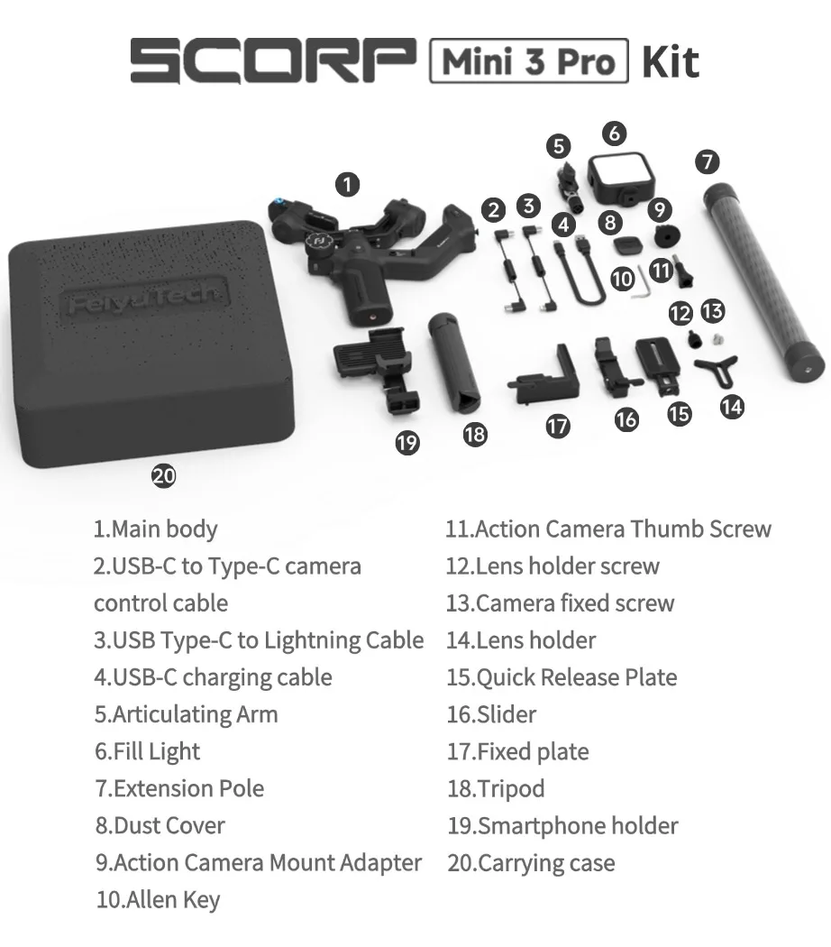 FeiyuTech SCORP Mini 3 Pro 3-in-1 Gimbal für Mirrorless-, Action-Kameras und Smartphones mit KI-Tracking 4.0, Abnehmbarer Griff, Unterstützt bis zu 2 kg, 14 h Akkulaufzeit – Detail 28