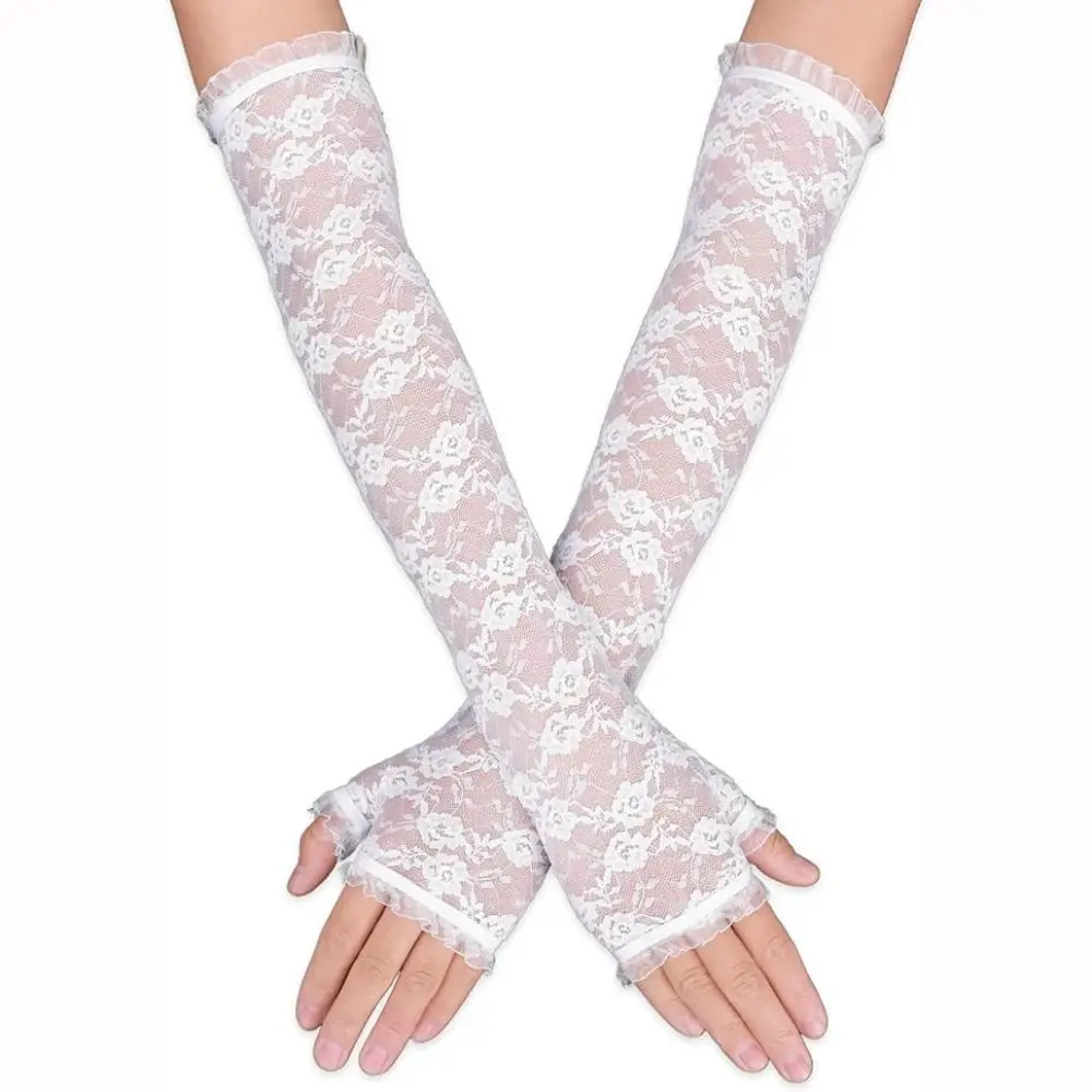 

Fashion Accessory Long Lace Gloves Cuff Design Thin Gothic Gloves Black White Lolita Gloves