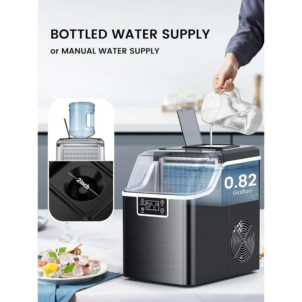 XMSJ Ice Maker,45 libbre/giorno, 2 modi per aggiungere acqua, macchina per il ghiaccio autopulente, Timer 24 ore, perfetto per casa, ufficio, Bar, acciaio inossidabile