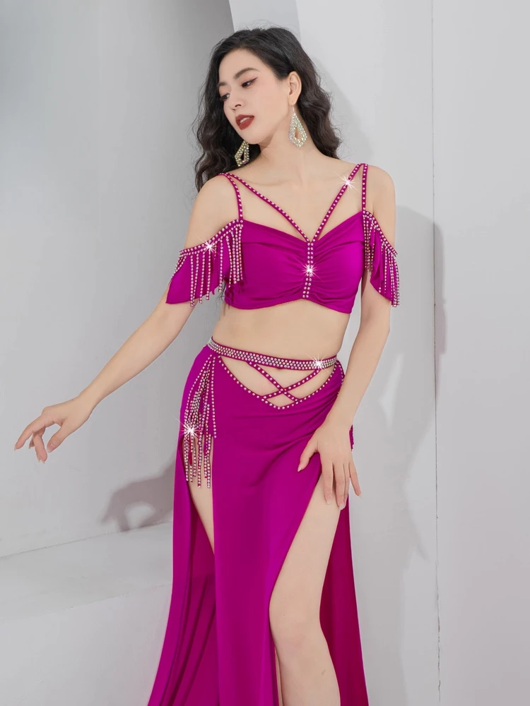 Traje de práctica de danza del vientre de lujo Original, diseño único, flecos dinámicos, traje de actuación de danza Oriental con taladro caliente
