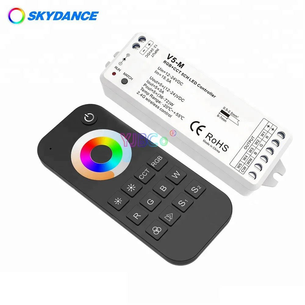 

Skydance 12V-24V 2.4G Touch color wheel remote RGBCCT LED strip Controller 5CH Step-less dimming 5 channel light dimmer switch