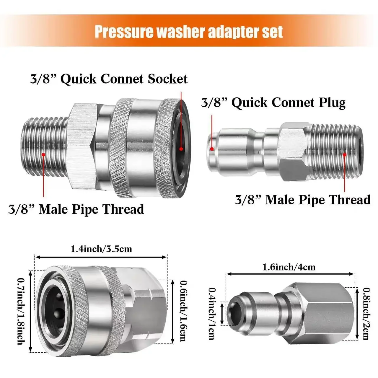 High Pressure Car Wash Water Gun Water Pipe Stainless Steel Quick Connector 3/8 Pipe Joint Car Wash Machine Water Gun