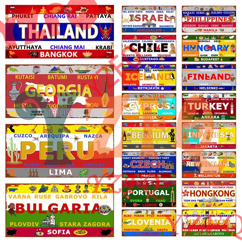 【YZFQ 】Turkey Greece Cyprus China Metal Tin Sign Thailand Plate For Wall Restaurant Bar Home Decor Customizable 30X15CM DC-15