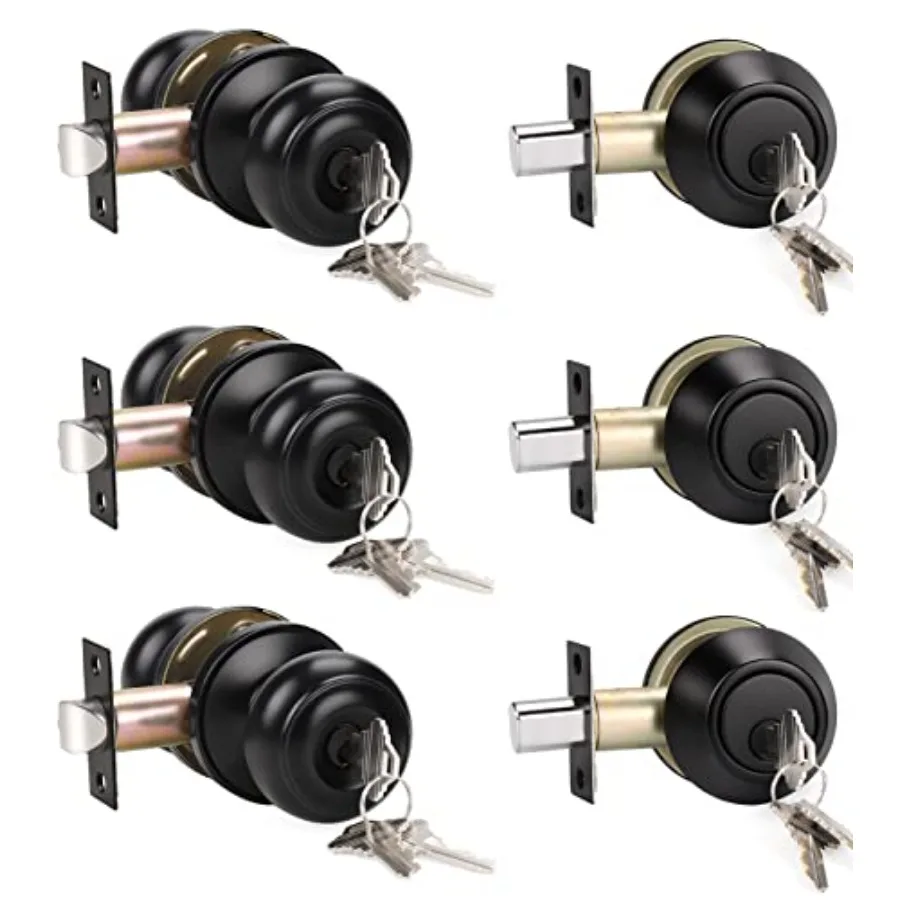 

Keyed Alike Entry Door Knobs and Single Cylinder Deadbolt Lock Combo Set Security for Exterior and Front Door, Keyed Entry Door