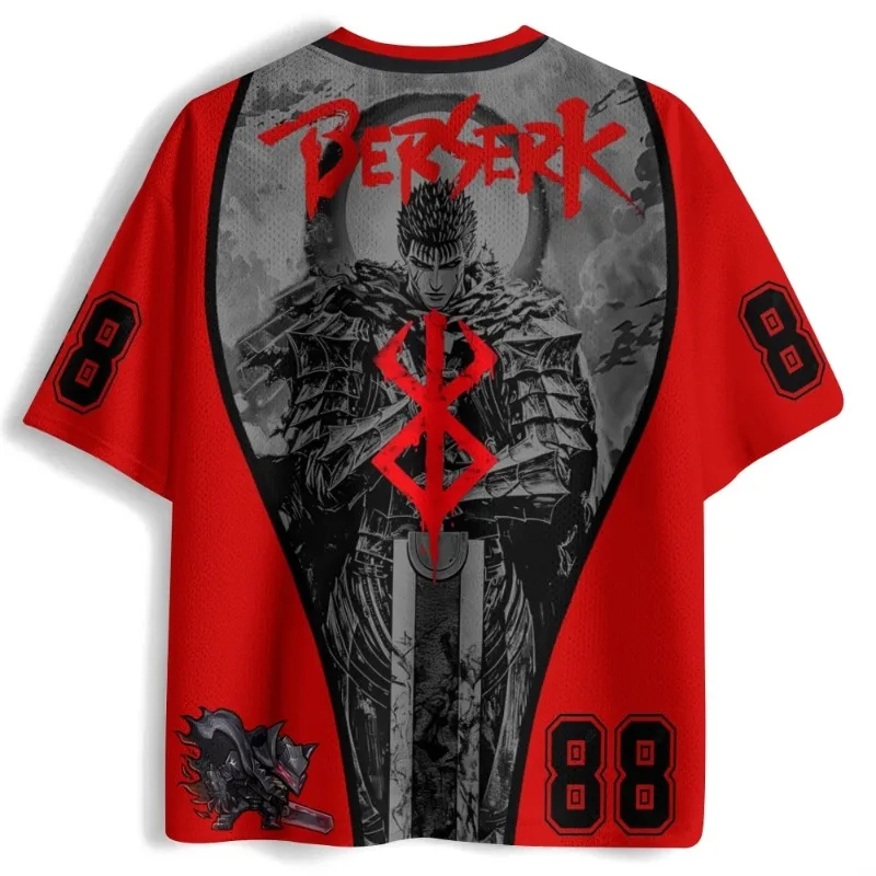 T-shirt à manches courtes col en V imprimé 3D Berserk Guts Y2K Dark Goth pour hommes et femmes, style manga fantasy sombre, streetwear, cosplay, sport