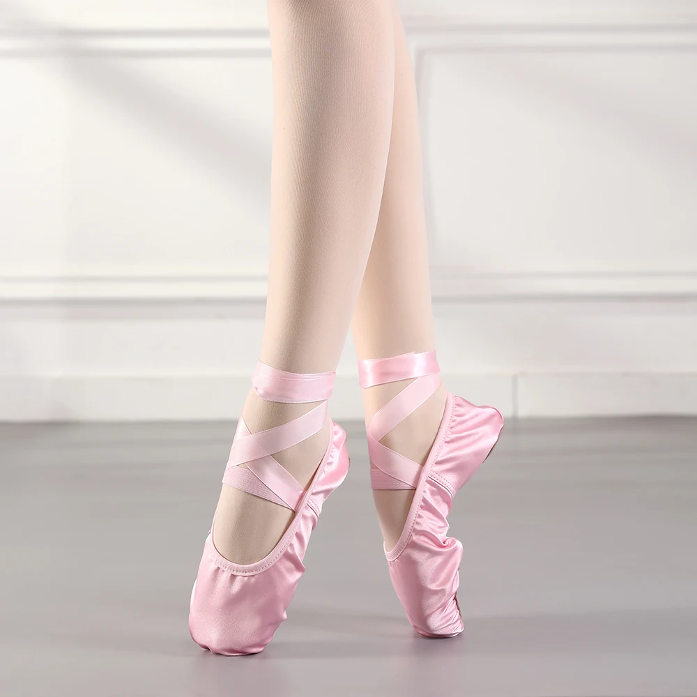 

Girls Ballet Dance Shoes Silk Dance Split Sole Ballroom Training Shoes Child Adult Ballet Shoes Peach pink Flat Women Kids