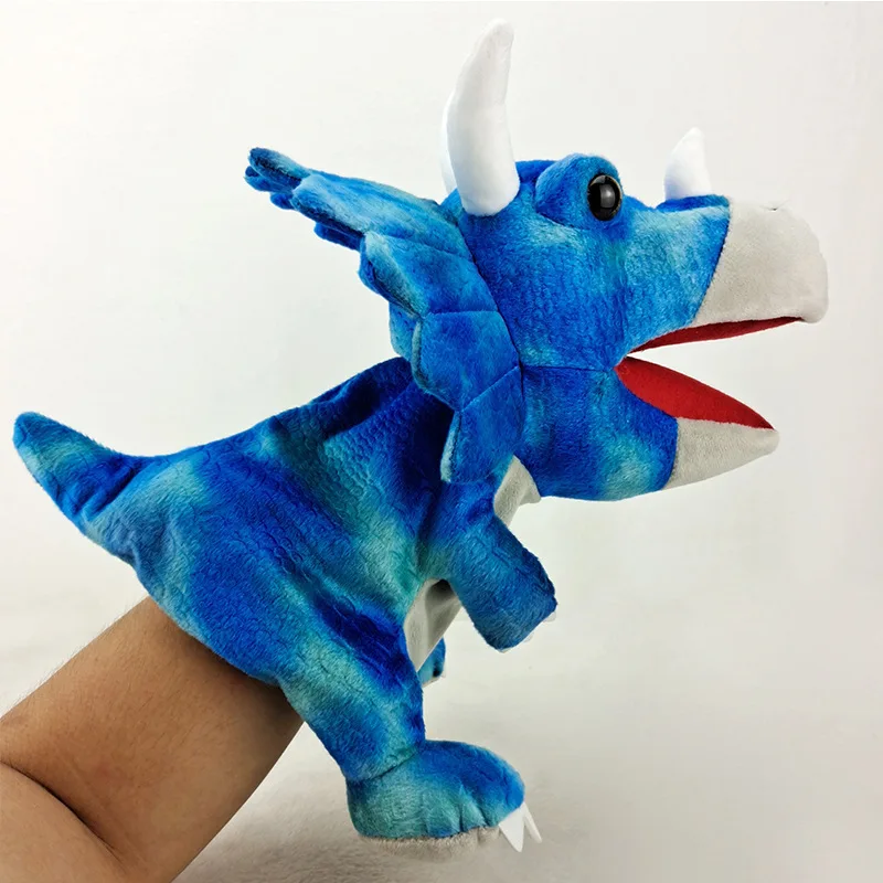 Marioneta de mano de dibujos animados, juguete de peluche, Triceratops, dinosaurio, animales, boca abierta, regalo suave relleno