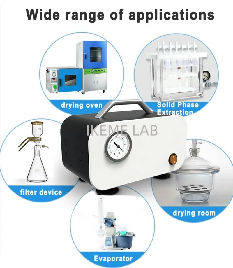 IKEME Laboratory Diaphragm Vacuum Pump 10L/min Disposable Vacuum Filter Bomba Se Vacio Biological Medicine Oil Free Vacuum Pump