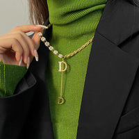 Letter D Woman Necklace on Neck 2022 New Luxury Designer Sparkling Rhinestone Tassel Pendant Aesthetic Necklaces for Women Trend