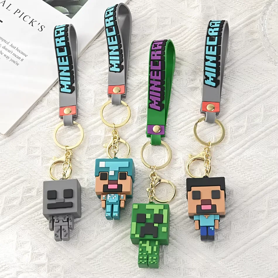 Game Minecraft Figure Model Toys Pixel Keychain My World Cartoon Creeper Doll Silicone Pendant Keyring Car Backpack Key Gifts