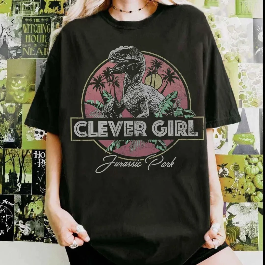 Camiseta de Verano para Mujer, Talla Grande, Estilo Vintage Jurassic Park, Algodón Transpirable, Elegante, Versátil, Estilo Urbano, Holgada