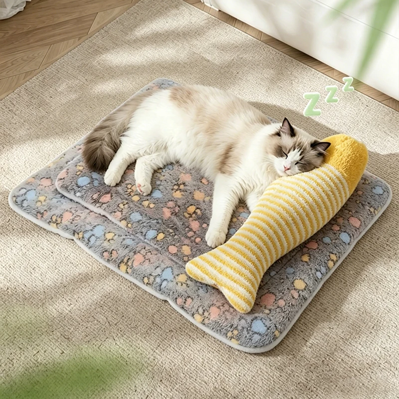 1pc Double-sided Pet Mat - Short Plush Pet Bed - Cat - Dog - Cute Pet Mat - Blanket - Warm Kitty Mat - Cat Sofa Bed