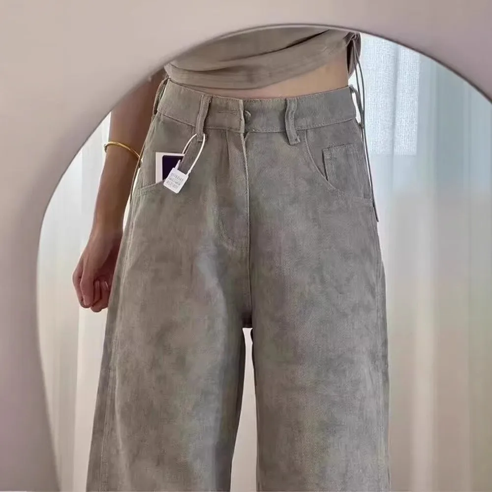 جينز نسائي صيفي جديد فضفاض بخصر عالٍ وقصة مستقيمة متوسطة التمدد من مزيج القطن خفيف الوزن من قماش الدنيم #4