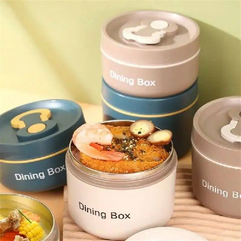 断熱ランチジャー食品容器-スプーン付き-ポータブルピクニックボトル-ステンレス鋼製保温スープマグ-漏れ防止-キッチン-ダイニング用