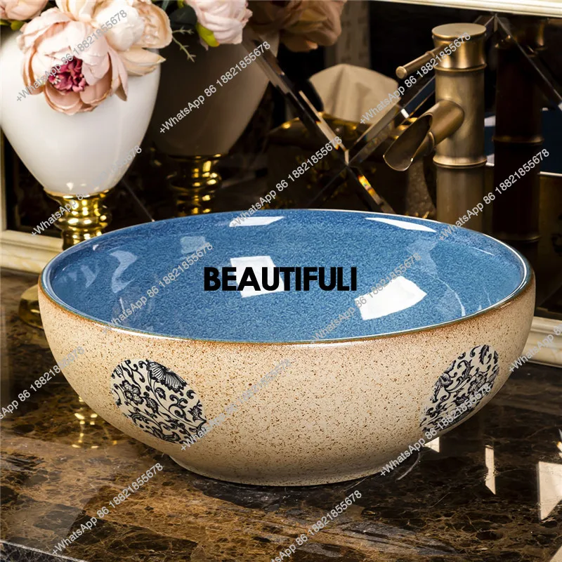 

European-style Washbasin Ceramic Art Table Basin Retro Washbasin Bathroom Antique Wash Round Basin Bathroom