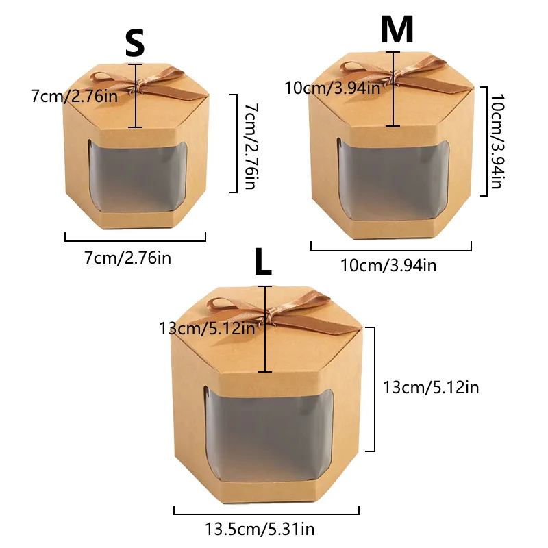 12 pezzi di nastro di carta Kraft scatola di biscotti di caramelle finestra trasparente marrone scatole di imballaggio regalo fatte a mano sacchetti di regali di bomboniere per feste di nozze