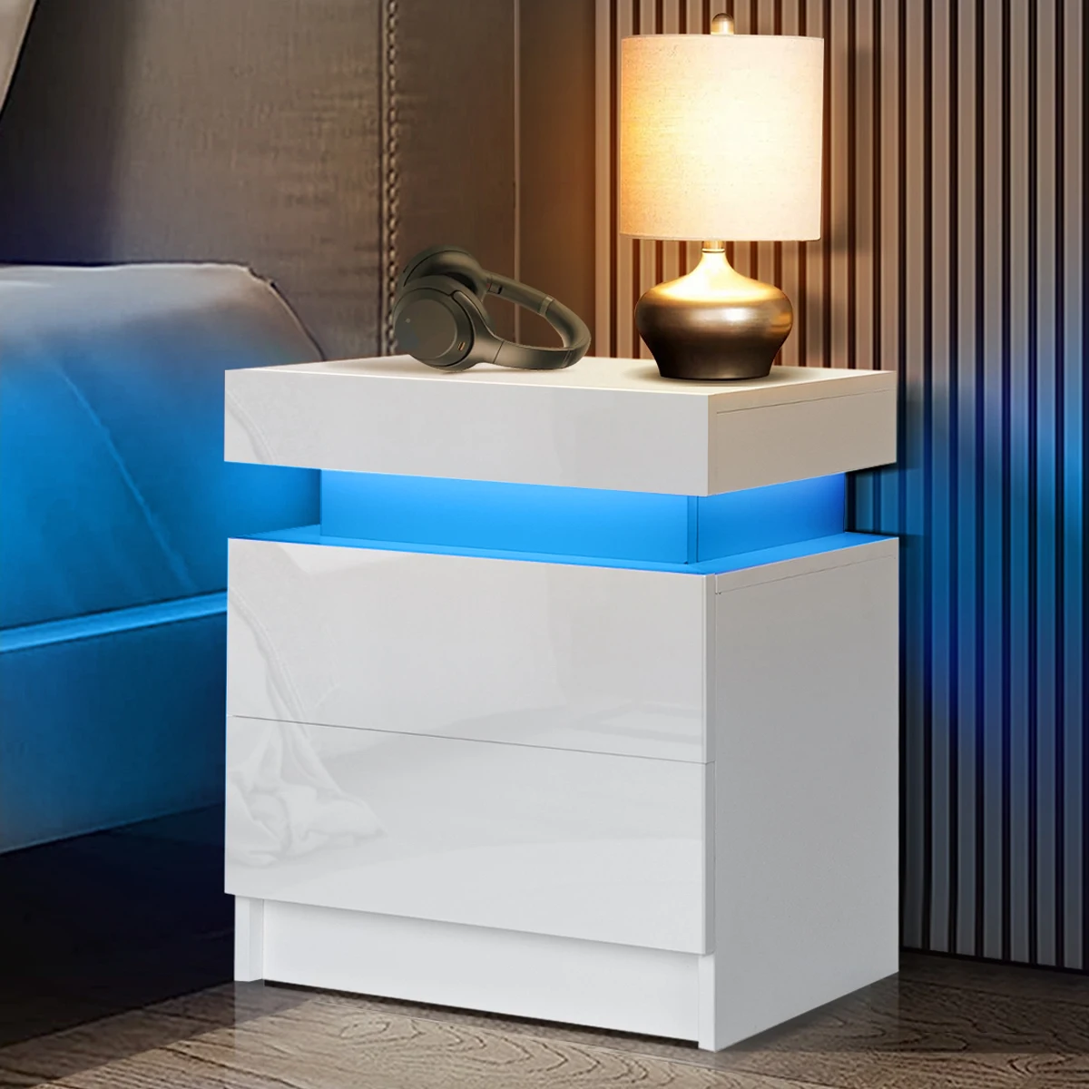 

Modern Style Nightstand With 3 Drawer LED Light Smart Bed Side Table Adjustable Brightness Bedroom Furniture Cabinet Storage USB