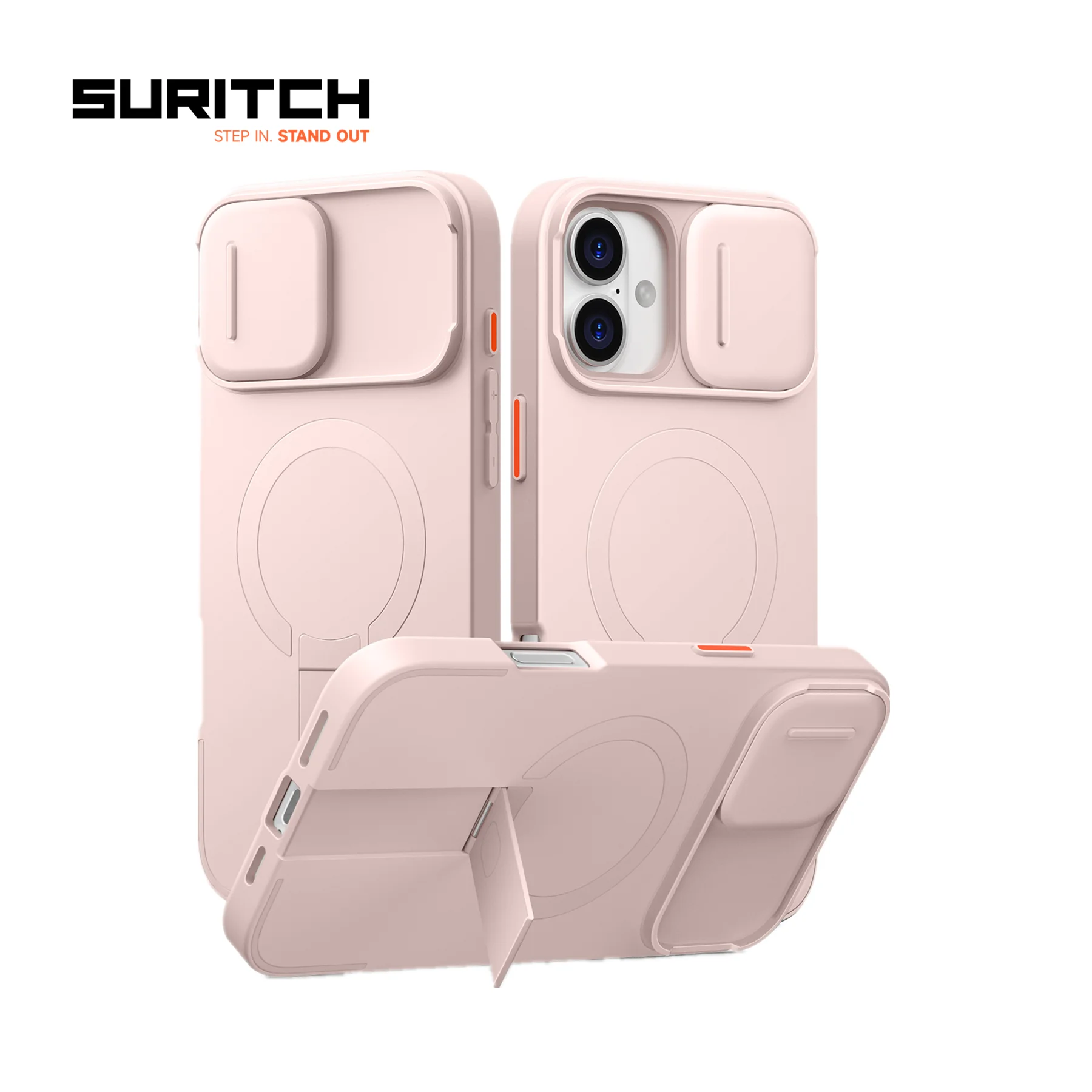 SURITCH for iPhone 16 Pro Max Case  with Stand Mobile Phone Case Camera Protection Slide Camera Shockproof Protective Case Cover