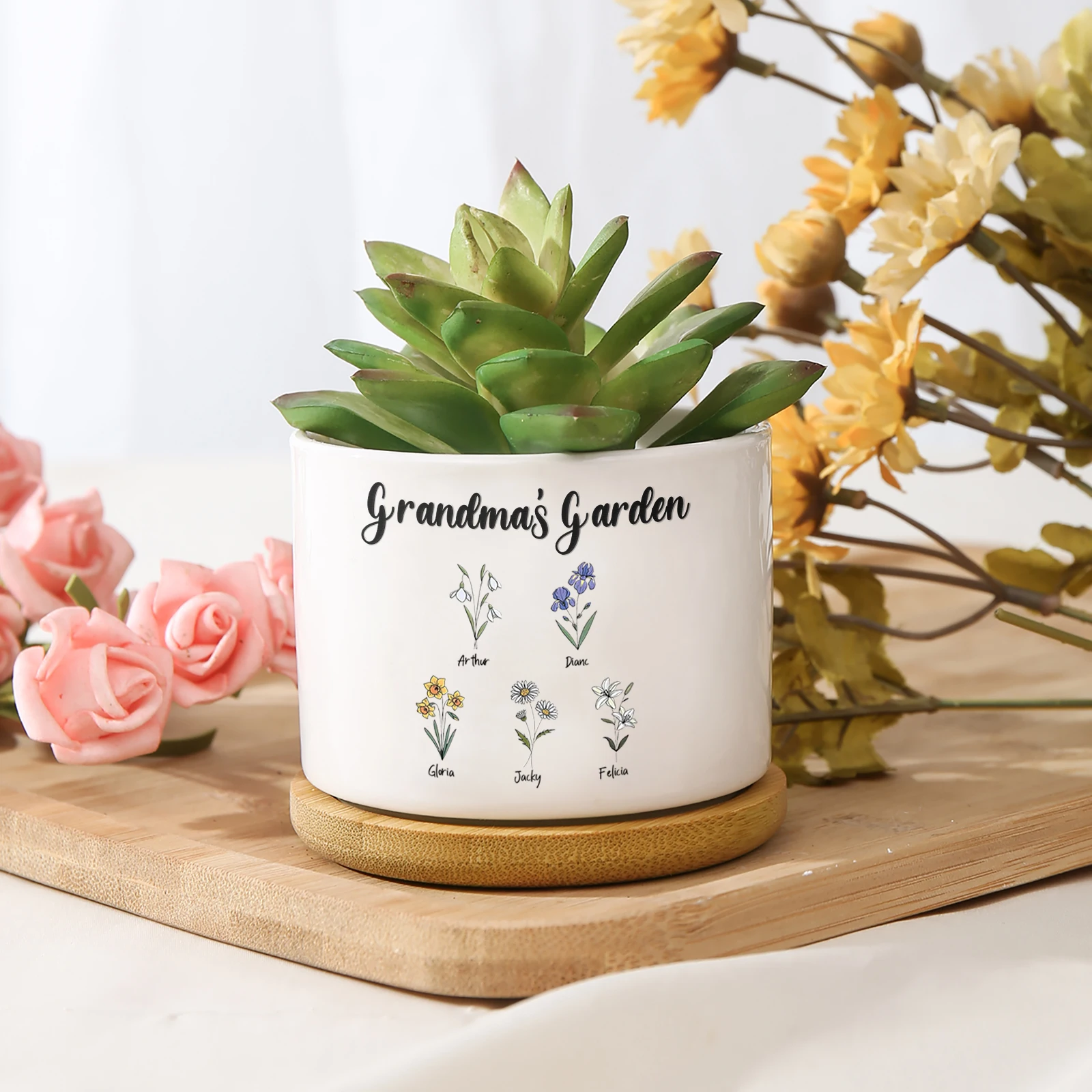 

Home Garden Supplies Personalized Name Birthday Flowers Ceramic Flowerpots Customized 2-12 Names Flower Pot Planter Decors