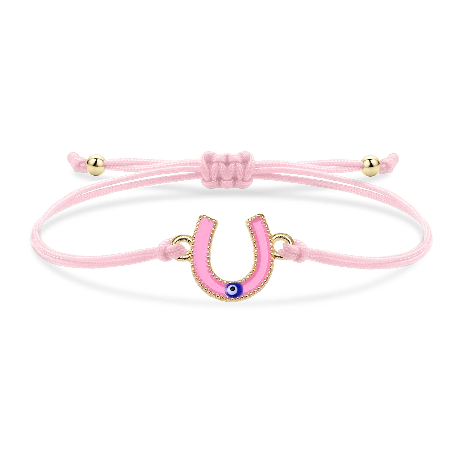 Zinc ALloy Enamel Horseshoe Lucky Charm Bracelet Women Girl Colorful Black White Red Blue Purple String Handmade Jewelry Present