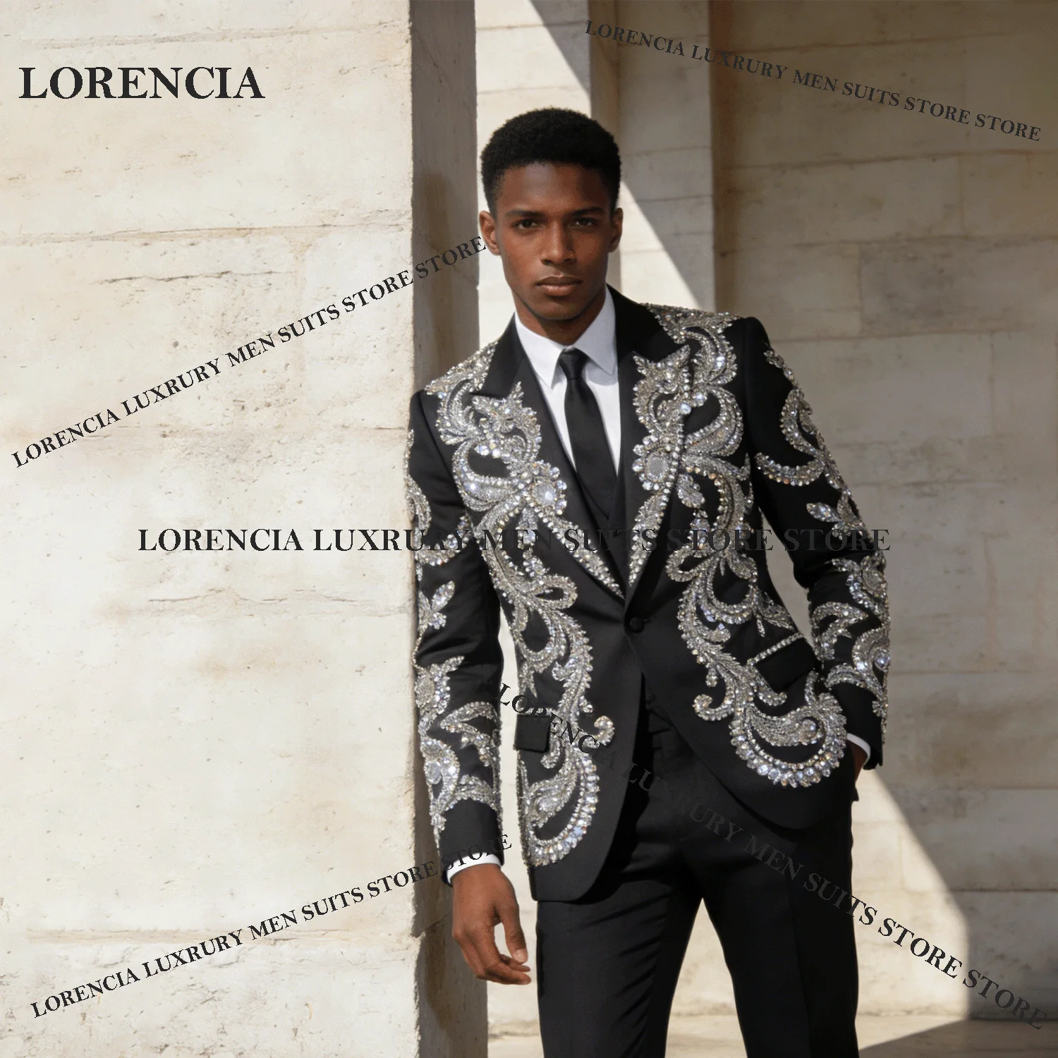 

Блестящие мужские костюмы с бриллиантовым дизайном, роскошные изысканные свадебные смокинги по индивидуальному заказу, тонкие Ropa hombre, комплекты из 3 предметов, мужские пиджаки для жениха