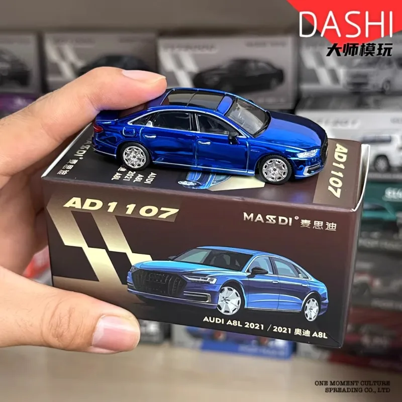 

MASDI 1:64 Audi A8 гальваническая синяя мужская игрушечная фигурка, литая под давлением модель автомобиля из сплава, украшение для взрослых.