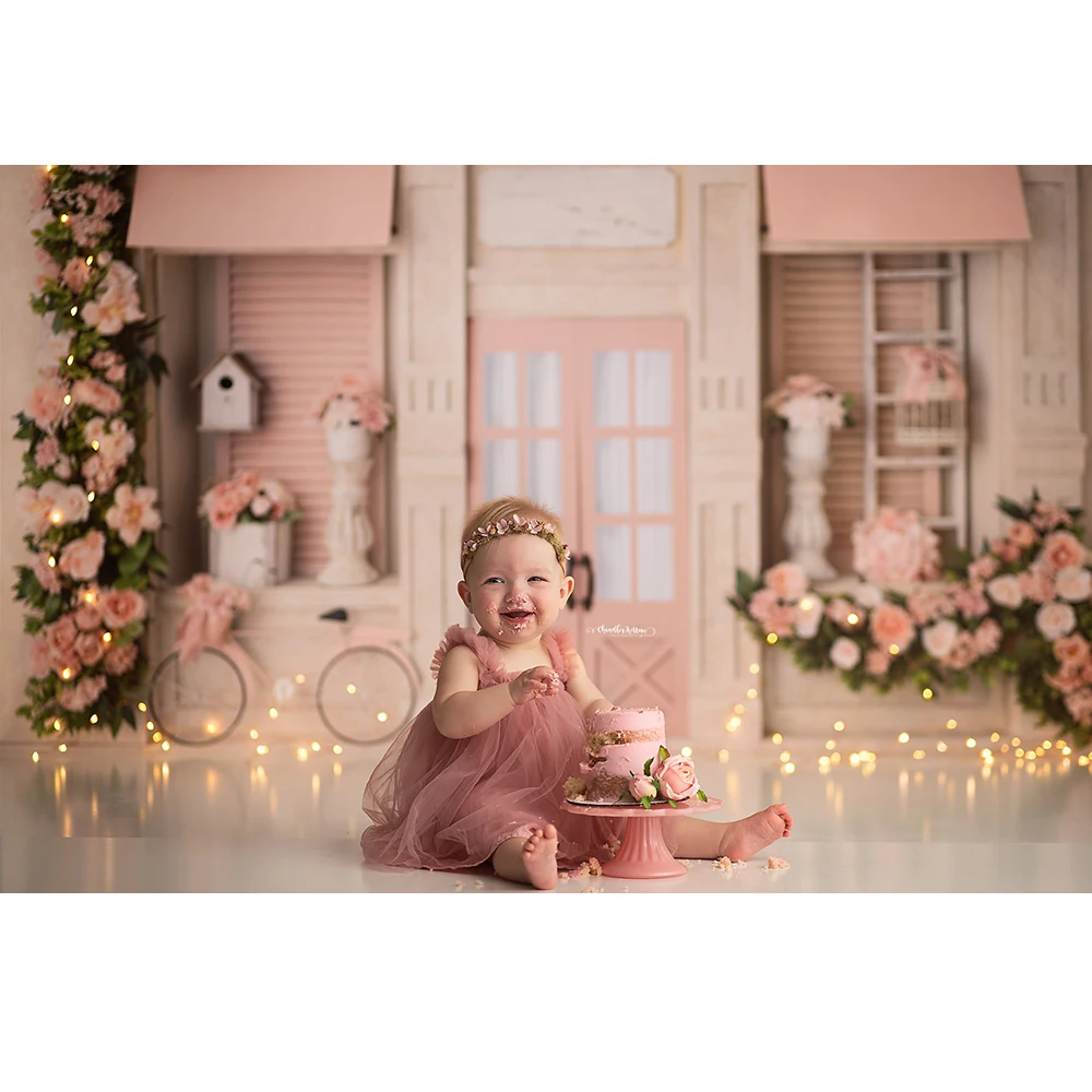 Blush Florist Photo Background for Baby Girl Birthday Cake Smash Photography Backdrop Kids Portrait Photo Studio Props