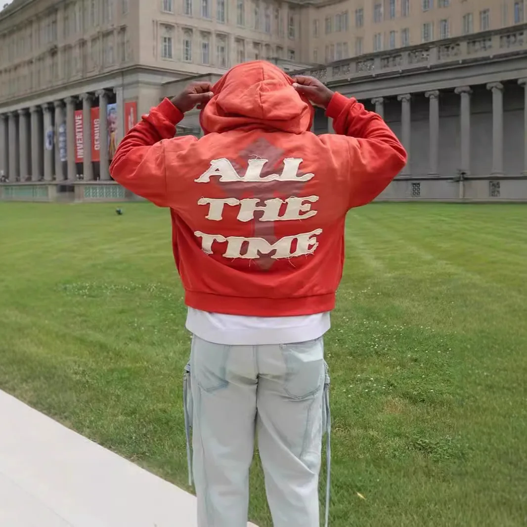 American Style Personality Street Letter Patch Embroidered Hoodie High Street Trend Zipper Loose Unisex Sweatshirt