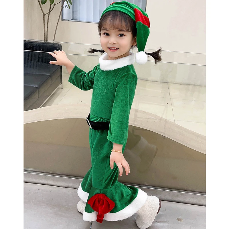 Natale babbo natale Costume bambini Cosplay vestiti di babbo natale Set rosso caldo velluto fantasia vestito per ragazzi ragazze vestiti per feste di natale