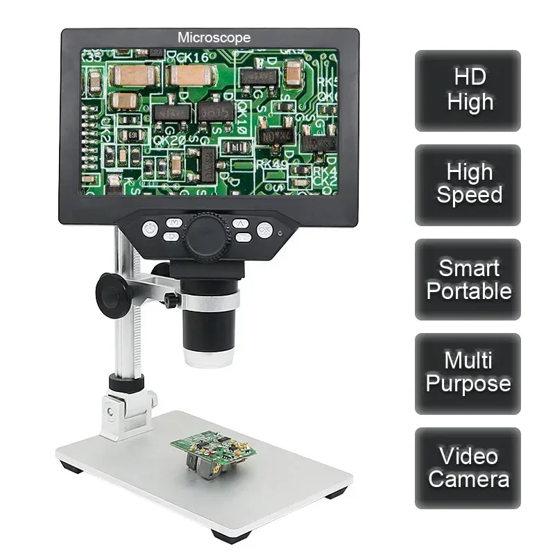 Mikroskop 1200X cyfrowy przenośny mikroskop wideo 7 "LCD 12MP do lutowania elektroniczna inspekcja PCB ciągły Zoom