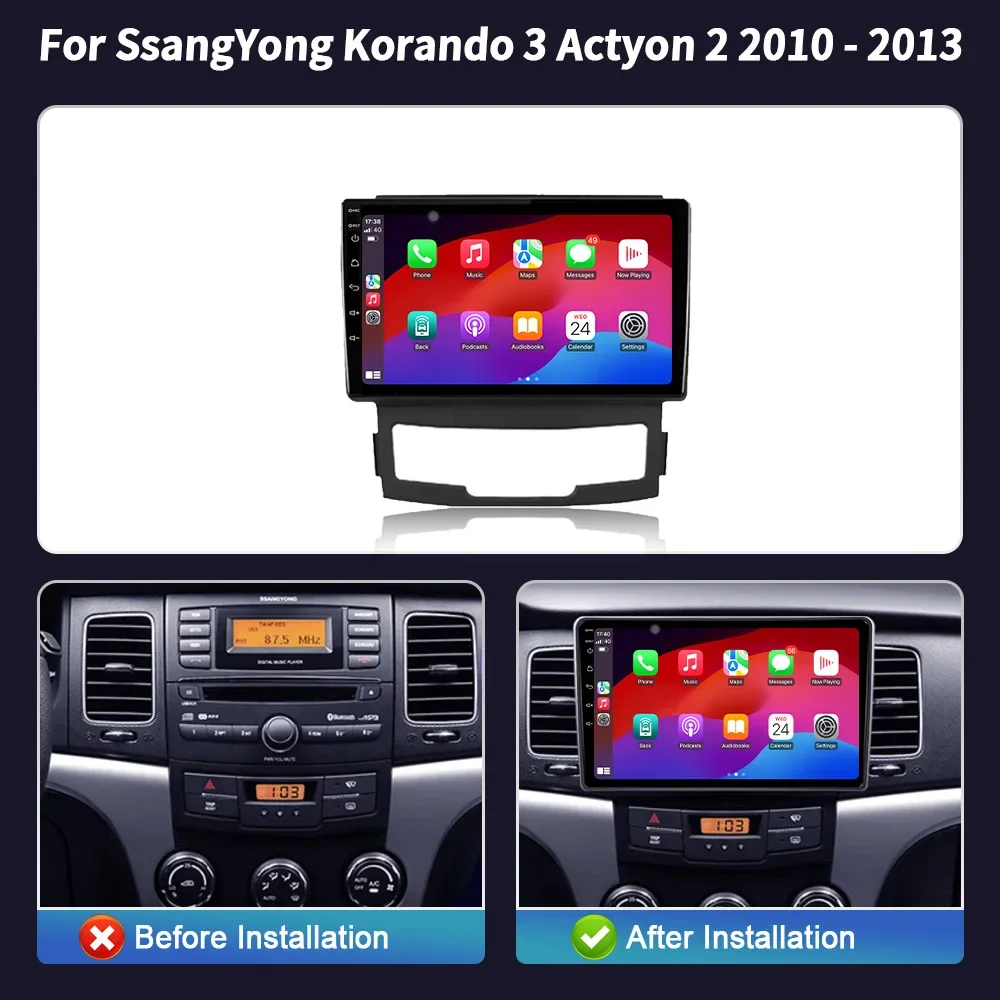 Car Radio For SsangYong Korando 3 Actyon 2 2010 - 2013 Android 14 Multimedia Navigation Wireless Carplay Stereo Screen