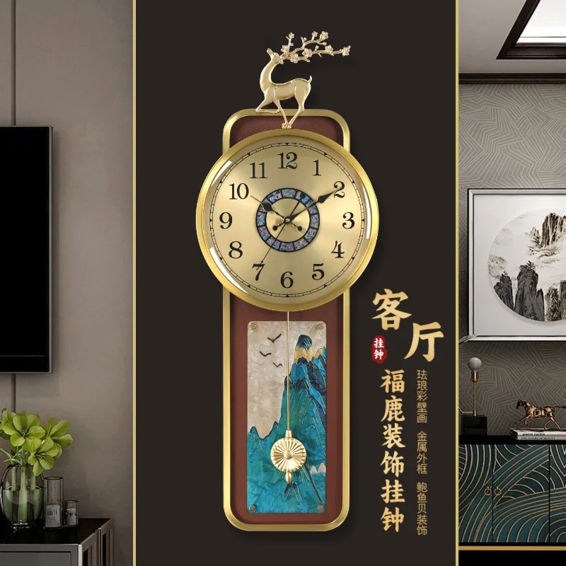 Metal Pendulum Clock New Chinese Style Classical Wall-Mounted Clock Light Luxury Silent adornos decoración hogar home furniture