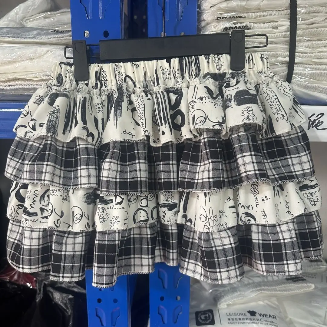 Subculture Japanese Y2k Cute Ruffled Plaid Skirt Punk Rock Print Cake Skirts Japanese Preppy Style Casual New 2025 Women Skirts