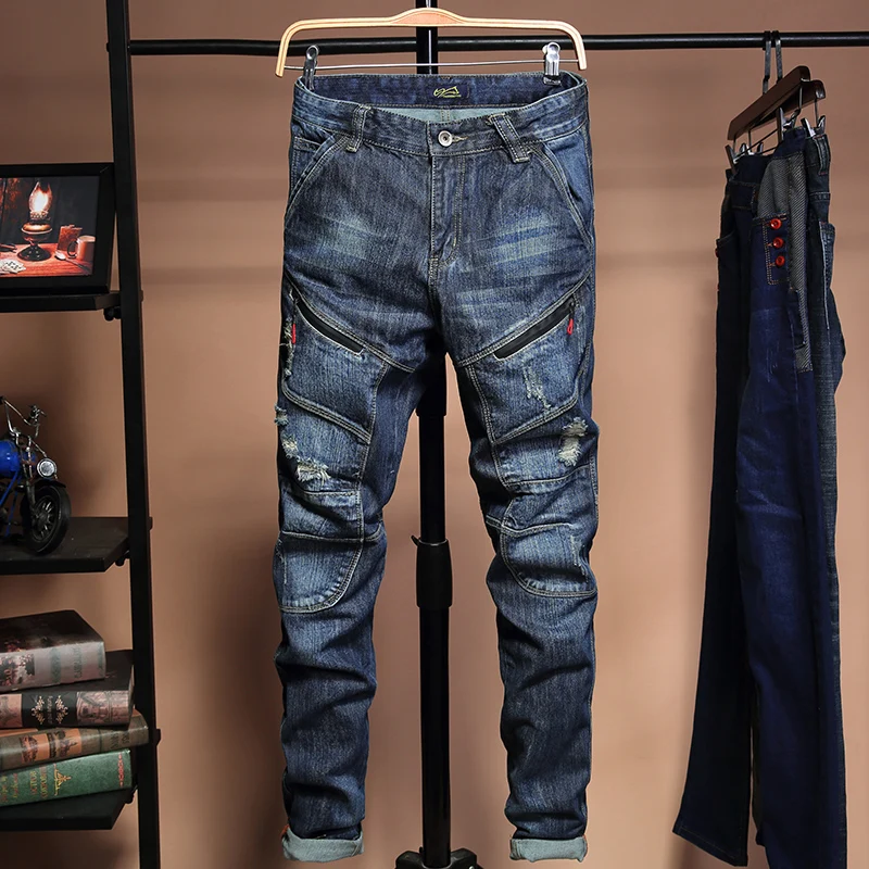 

Мужские джинсы в стиле ретро, премиум-класса, модные, осенние, корейский стиль, зауженные, с дырками, прямые, рабочие...