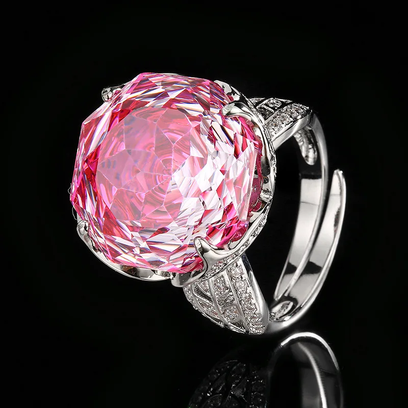 

Adjustable Vintage Style Large Square Cut Pink Shiny Zircon Ring for Women Statement Jewelry for Party Fashion for Wedding Gift