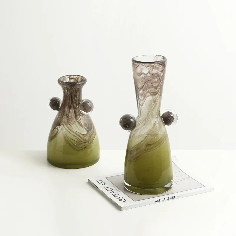 Double bead color matching flowing glass vase villa living room coffee table dining table advanced flower device ornament