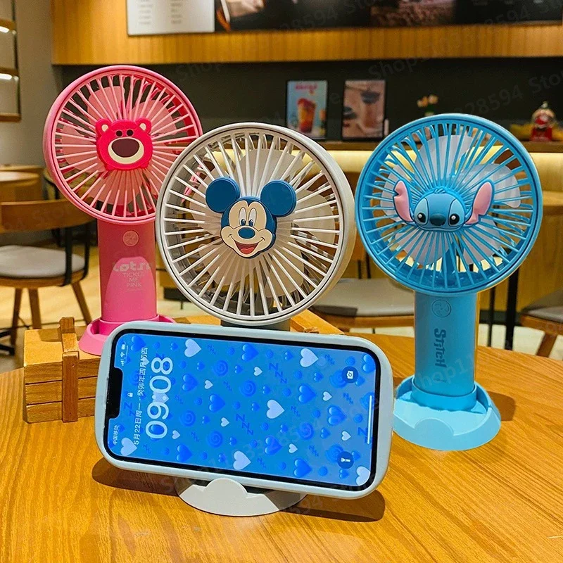 

Disney Stitch Anime Summer Fan Mickey Mouse Minnie Phone Stand Dual-purpose Mini Fan Portable Lazy Desktop Display Birthday Gift