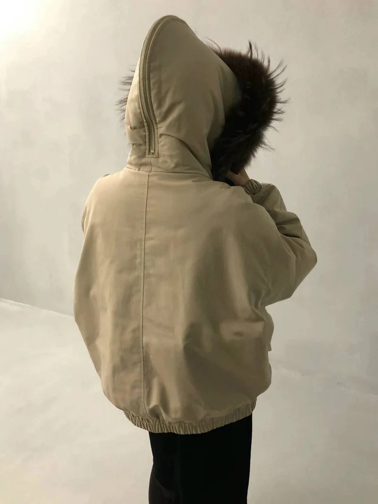 Retro Sle Women's down Jaet with Hood And Fur Collar Loose Fit ort Coat Button Closure Warmth Thi Du down Filling