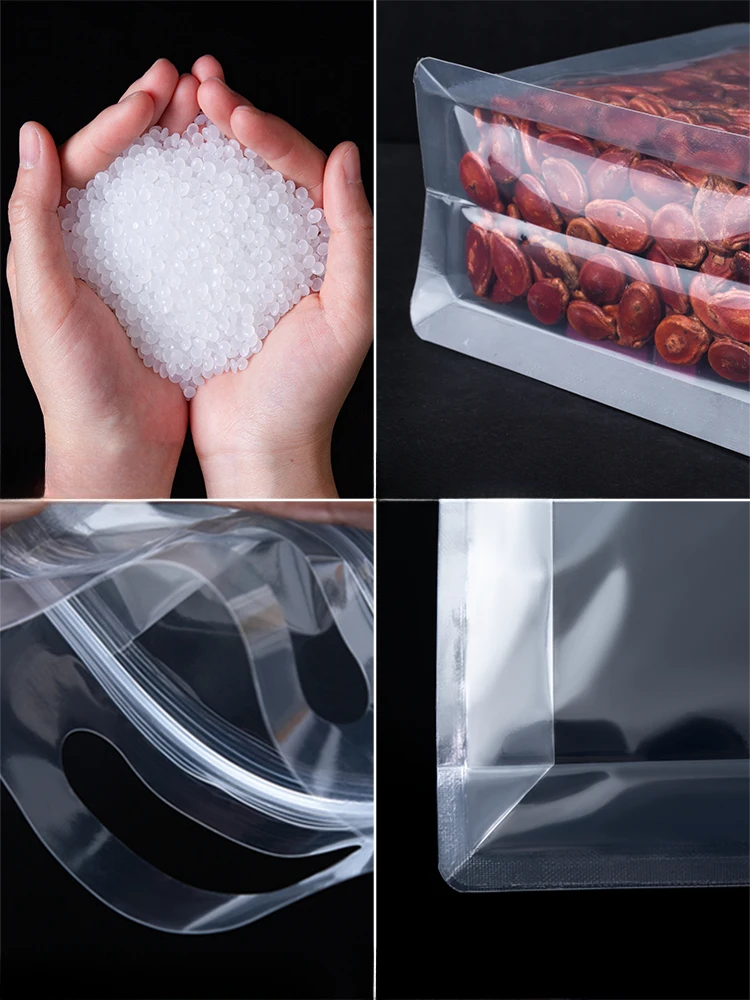 50pcs Food Packaging Ziplock Bags Transparent with Handle Stand Up Sealed for Candy Nuts Storage Reusable Zip Lock Pouch