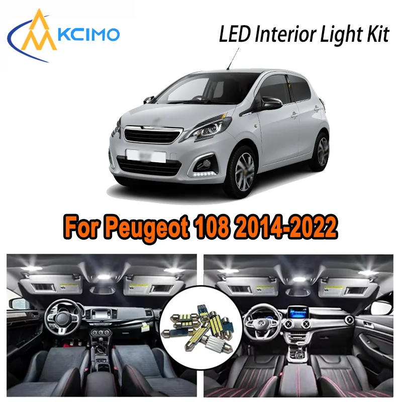 

For Peugeot 108 2014-2022 2015 2016 2017 2018 2019 2020 2021 LED Interior Dome Map Trunk Light Kit Car Led Lamps Canbus No Error