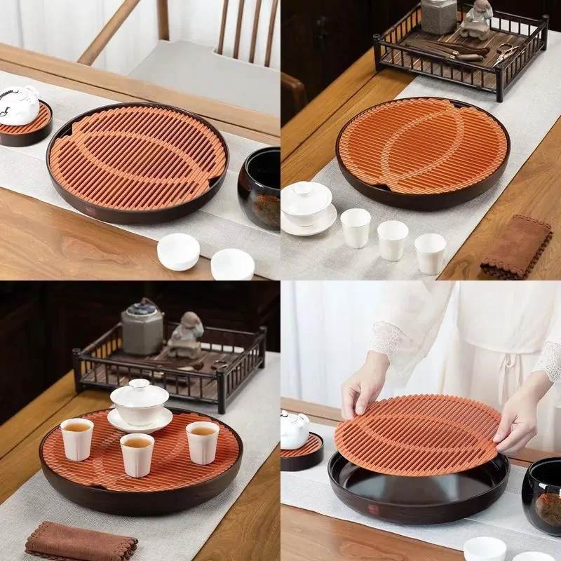 Round phenolic resin water storage tea tray, light luxury living room household drainage tray, portable dry brewing kung fu
