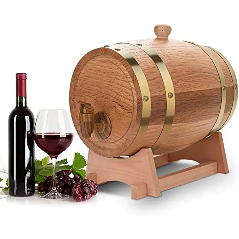 

Vintage Wood Oak Timber Wine Barrel Dispenser 3L Enhance Taste of Whiskey Beer Bourbon Tequila Rum Easy to Use Home Business