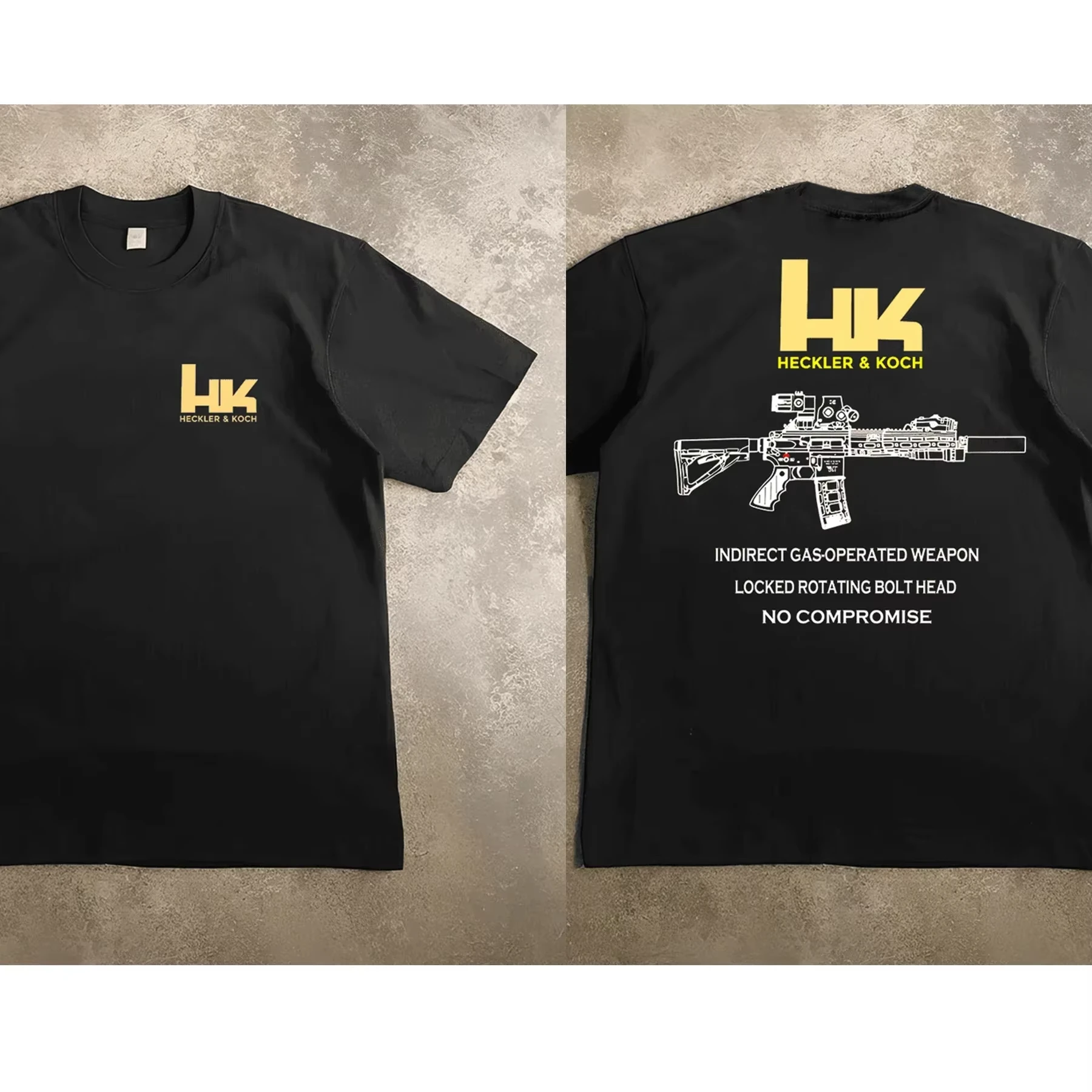 Gemustertes Heckler & Koch HK416-T-Shirt für Herren, 100 % Baumwolle, atmungsaktiv, hochwertiges Freizeit-T-Shirt, einfacher Sport