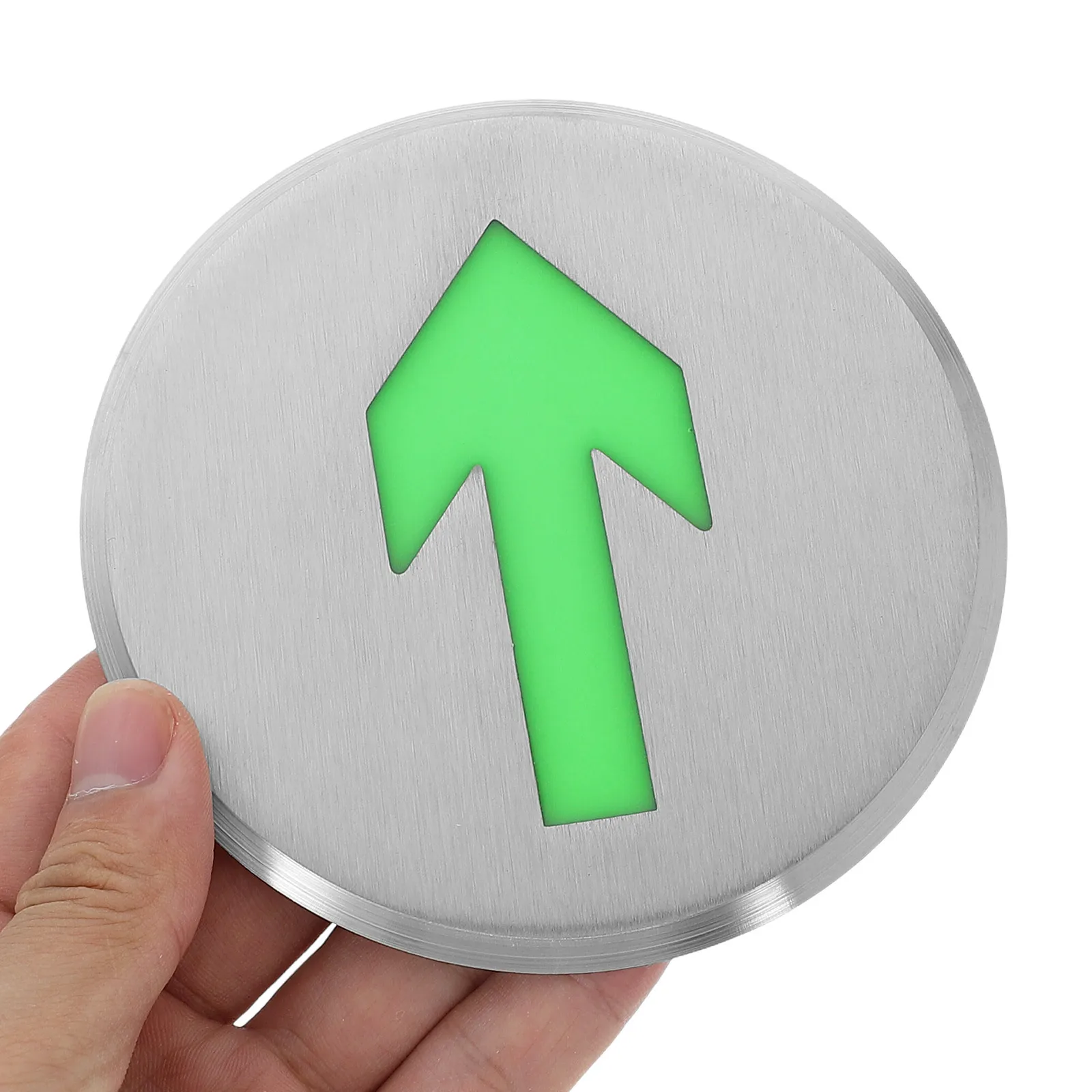 علامة أمان على شكل سهم متوهج لطوارئ الأرضية - علامة خروج ليلية مضيئة للسلامة من الحرائق من الفولاذ المقاوم للصدأ