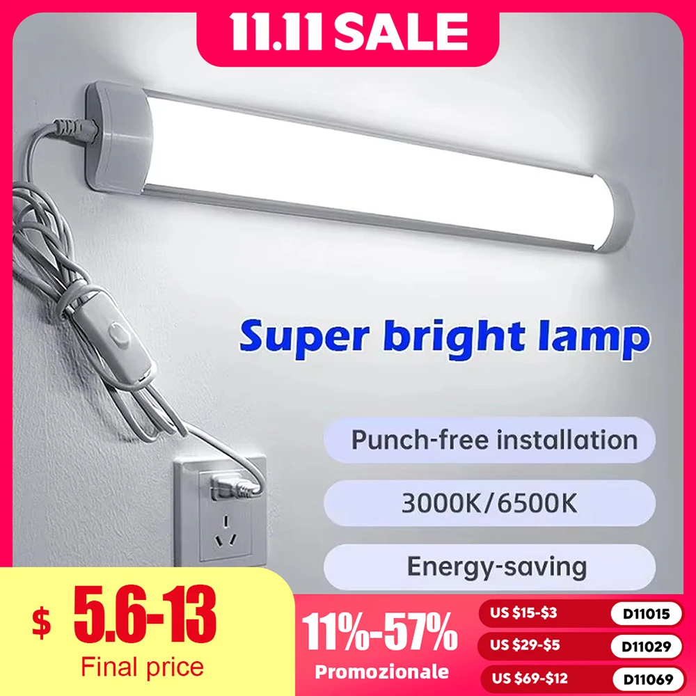 

led Lights Kitchen under cabinet Lamp A85-220V 10w 20w super bright Led Tube With 1.8m switch line For Home Bedroom Indoor Lamps