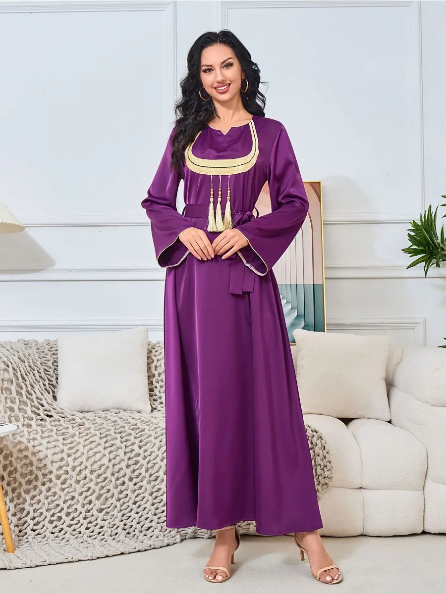 

Вечернее платье для Ид, женское платье Джалабия, Абая, мусульманский Рамадан, длинные платья на шнуровке с кисточками, абайи, женское кимоно, халат, кафтан, Vestidos 2024