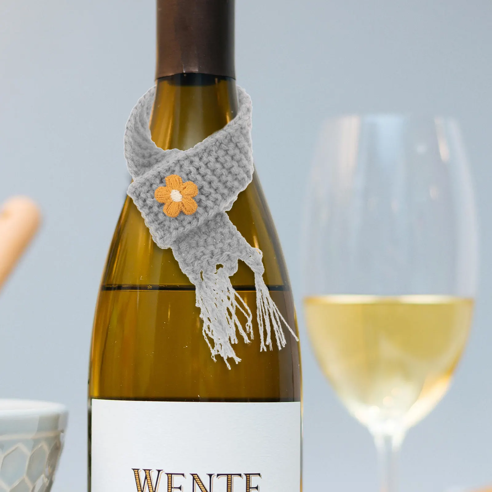 5 Peças Mini Cachecol de Fio Macio para Tricô, Tamanho Ajustável, Adorável Decoração Miniatura, Acessórios DIY para Garrafas de Vinho e Festas