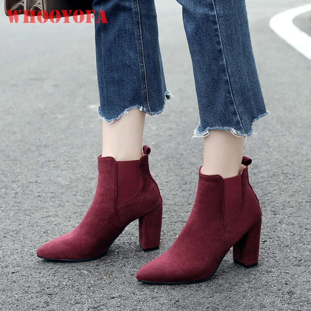 

Spring New Fashion Wine Red Black Women Ankle Booties Pointed Toe High Heels Lady Shoes Plus Small Big Size 10 32 44 46