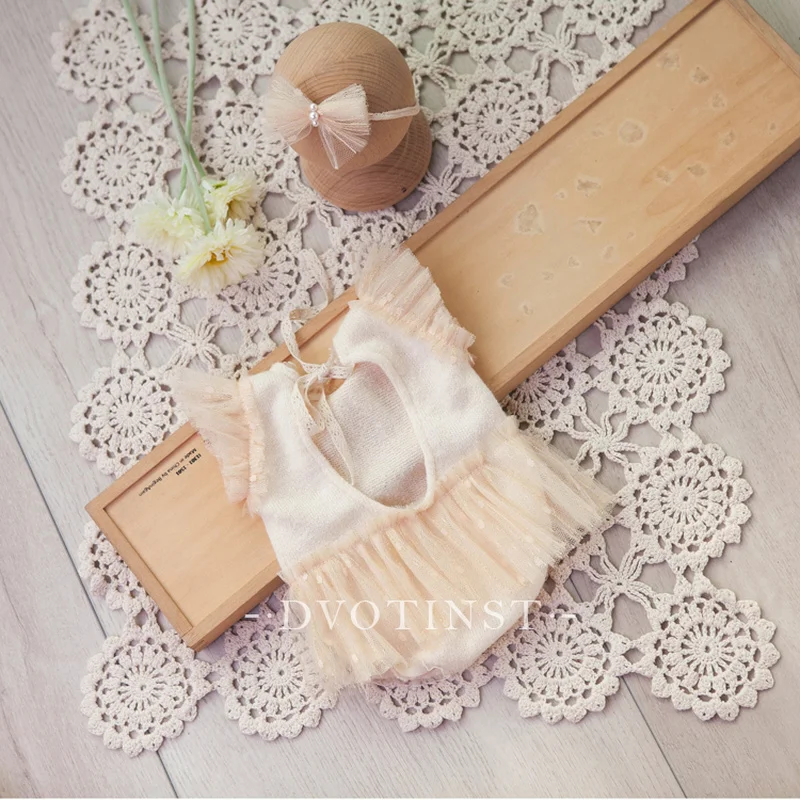 Newborn Girls Photography Clothing Props Knitting Lace Dress Headband 2pcs Set Fotografia Studio Shooting PhotoSHOOT Props